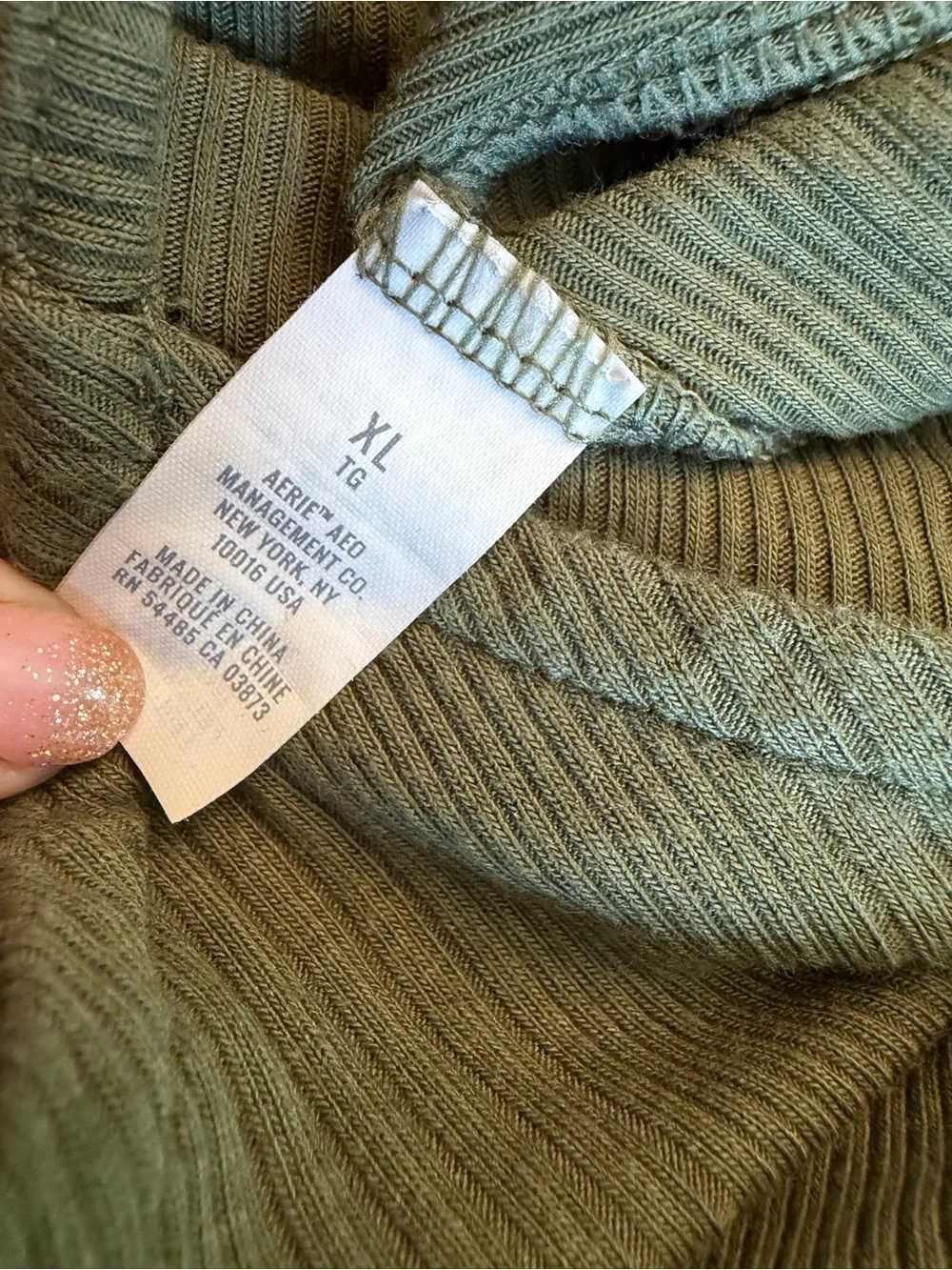 aerie Olive Green Ribbed Wide-Leg Jumpsuit with Pockets